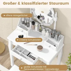 Northix Sminkbord>Sminkbord med LED-belysning justerbar ljusstyrka sminkbord med 3 lådor vit