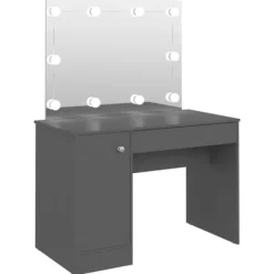 vidaXL Sminkbord>Sminkbord med LED-belysning 110x55x145 cm MDF grå