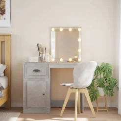 vidaXL Sminkbord>Sminkbord med LED-lampor betonggrå 90x42x132,5 cm