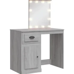 vidaXL Sminkbord>Sminkbord med LED-lampor grå sonoma 90x42x132,5 cm