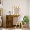 vidaXL Sminkbord>Sminkbord med LED-lampor rökfärgad ek 90x42x132,5 cm