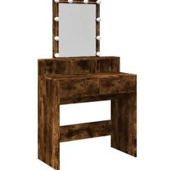 vidaXL Sminkbord>Sminkbord med LEDs rökfärgad ek 80x41x144,5 cm