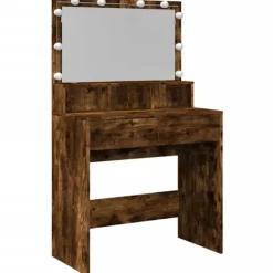 vidaXL Sminkbord>Sminkbord med LEDs rökfärgad ek 80x41x134,5 cm