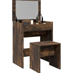 vidaXL Sminkbord>Sminkbord med pall rökfärgad ek 60x40x113,5 cm