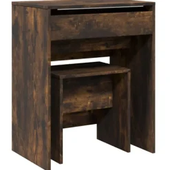 vidaXL Sminkbord>Sminkbord med pall rökfärgad ek 60x40x113,5 cm