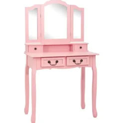 vidaXL Sminkbord>Sminkbord med pall rosa 80x69x141 cm paulowniaträ