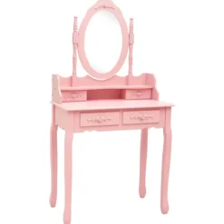 vidaXL Sminkbord>Sminkbord med pall rosa 75x69x140 cm paulowniaträ