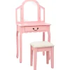 vidaXL Sminkbord>Sminkbord med pall rosa 65x36x128 cm kejsarträ MDF