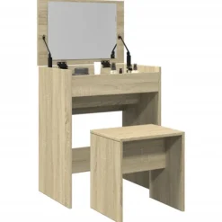 vidaXL Sminkbord>Sminkbord med pall sonoma-ek 60x40x113,5 cm