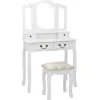 vidaXL Sminkbord>Sminkbord med pall vit 80x69x141 cm paulowniaträ