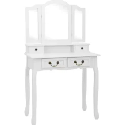 vidaXL Sminkbord>Sminkbord med pall vit 80x69x141 cm paulowniaträ