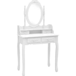 vidaXL Sminkbord>Sminkbord med pall vit 75x69x140 cm paulowniaträ