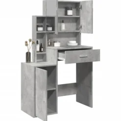 vidaXL Sminkbord>Sminkbord med skåp betonggrå 80x35x132 cm