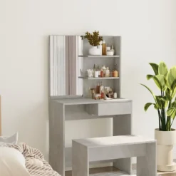 vidaXL Sminkbord>Sminkbord med spegel betonggrå 74,5x40x141 cm