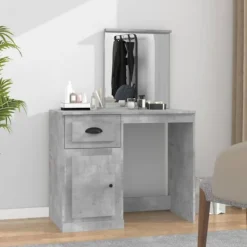 vidaXL Sminkbord>Sminkbord med spegel betonggrå 90x50x132,5 cm konstruerat trä