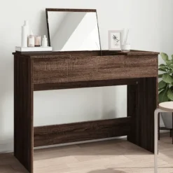 vidaXL Sminkbord>Sminkbord med spegel brun ek 100x45x76 cm