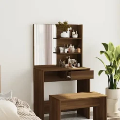 vidaXL Sminkbord>Sminkbord med spegel brun ek 74,5x40x141 cm