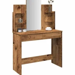vidaXL Sminkbord>Sminkbord med spegel gammalt trä 96x39x142 cm