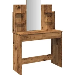 vidaXL Sminkbord>Sminkbord med spegel gammalt trä 96x39x142 cm