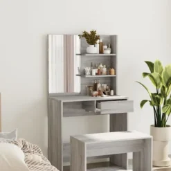 vidaXL Sminkbord>Sminkbord med spegel grå sonoma 74,5x40x141 cm