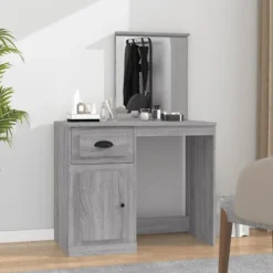 vidaXL Sminkbord>Sminkbord med spegel grå sonoma 90x50x132,5 cm konstruerat trä