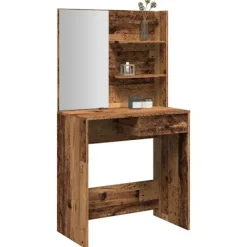 vidaXL Sminkbord>Sminkbord med spegel åldrat trä 74,5x40x141 cm