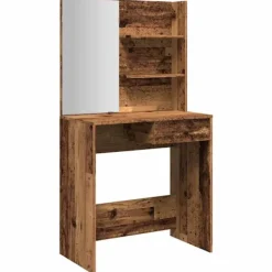 vidaXL Sminkbord>Sminkbord med spegel åldrat trä 74,5x40x141 cm
