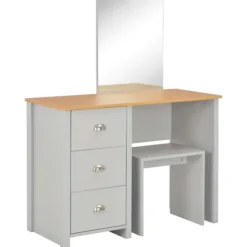 vidaXL Sminkbord>Sminkbord med spegel och pall grå 104x45x131 cm