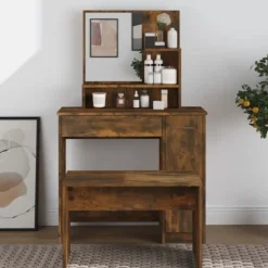 vidaXL Sminkbord>Sminkbord med spegel rökfärgad ek 86,5x35x136 cm