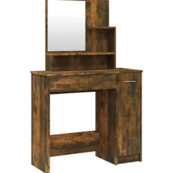 vidaXL Sminkbord>Sminkbord med spegel rökfärgad ek 86,5x35x136 cm