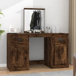 vidaXL Sminkbord>Sminkbord med spegel rökfärgad ek 130x50x132,5 cm