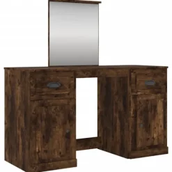 vidaXL Sminkbord>Sminkbord med spegel rökfärgad ek 130x50x132,5 cm