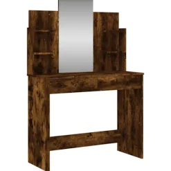 vidaXL Sminkbord>Sminkbord med spegel rökfärgad ek 96x39x142 cm