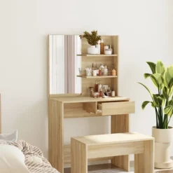vidaXL Sminkbord>Sminkbord med spegel sonoma-ek 74,5x40x141 cm
