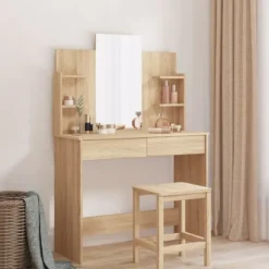 vidaXL Sminkbord>Sminkbord med spegel sonoma-ek 96x39x142 cm