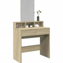 vidaXL Sminkbord>Sminkbord med spegel sonoma-ek 80x41x144,5 cm