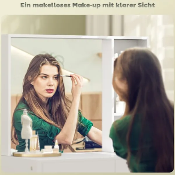 Northio Sminkbord>Sminkbord med spegel, tryckbara mekanismer, mångsidiga monteringsmöjligheter, sminkbord med 4 lådor, 3 öppna hyllor och 2 skåp, vit Aosom