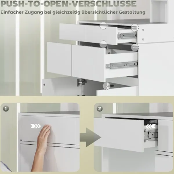 Northio Sminkbord>Sminkbord med spegel, tryckbara mekanismer, mångsidiga monteringsmöjligheter, sminkbord med 4 lådor, 3 öppna hyllor och 2 skåp, vit Aosom