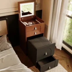 Byråer>Sminkbord, multifunktionellt förvaringsbord, med spegel och LED-belysning