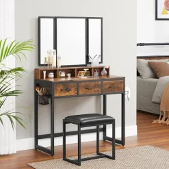 northio Sminkbord>Sminkbord, stor utfällbar spegel, pall