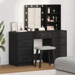 vidaXL Sminkbord>Smyckebord 3 pcs Svart 40 x 41 x 135 cm Konstruerat trä