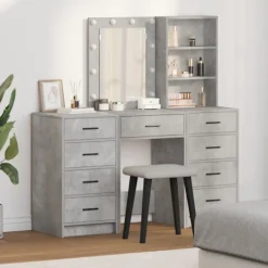 vidaXL Sminkbord>Smyckebord med låda 3 pcs Grå 40 x 41 x 135 cm Konstruerat trä