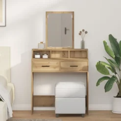 vidaXL Sminkbord>Smyckebord med låda Artisan Ek 79 x 41 x 140 cm Konstruerat trä