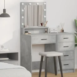 vidaXL Sminkbord>Smyckebord med låda Betonggrå 50 x 41 x 135 cm Konstruerat trä