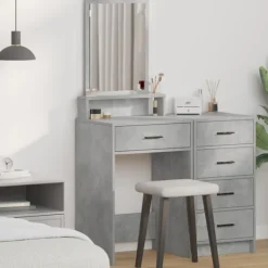 vidaXL Sminkbord>Smyckebord med låda Betonggrå 50 x 41 x 140 cm Konstruerat trä