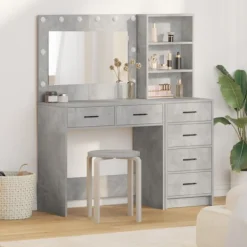 vidaXL Sminkbord>Smyckebord med låda Grå 78.5 x 41 x 135 cm Konstruerat trä