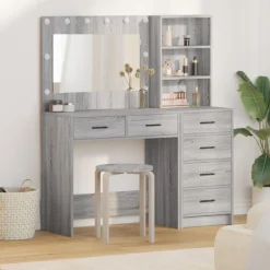 vidaXL Sminkbord>Smyckebord med låda Ljusgrå 78.5 x 41 x 135 cm Konstruerat trä