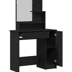 vidaXL Sminkbord>Smyckebord med låda Svart Ek 86,5 x 35 x 136 cm Konstruerat trä