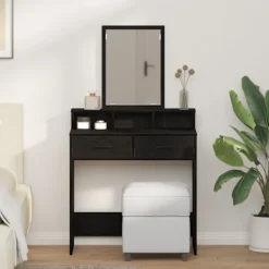 vidaXL Sminkbord>Smyckebord med låda Svart Ek 79 x 41 x 140 cm Konstruerat trä