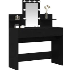 vidaXL Sminkbord>Smyckebord med låda Svart Ek 100 x 40 x 130 cm Konstruerat trä